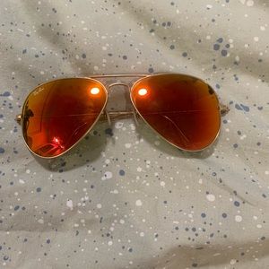 Ray Ban aviator sunglasses. Orange mirrored lenses. gold frames. Used.